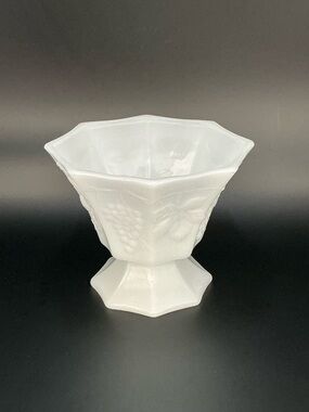 Indiana Glass White Hexagonal Pedestal Compote with Grape Motif